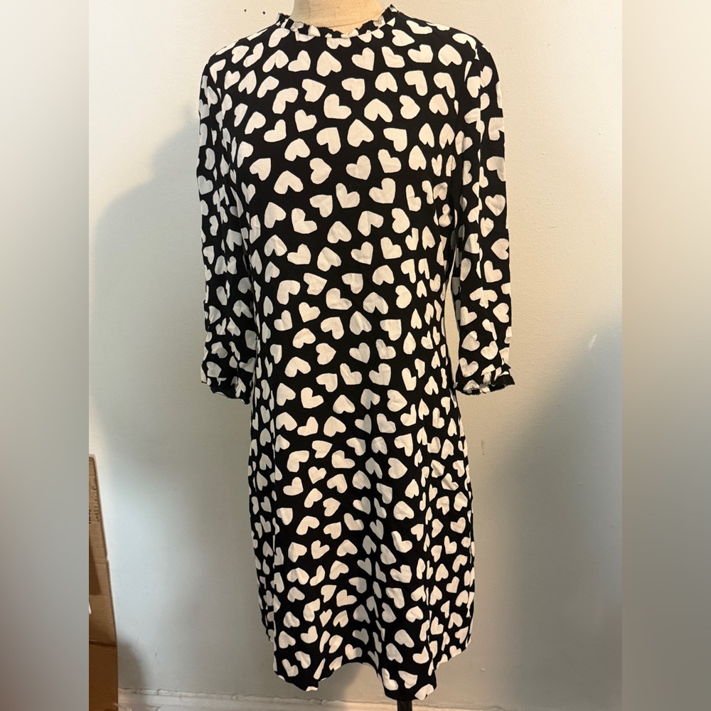 Kate Spade Black and White Heart Long Sleeve Dress